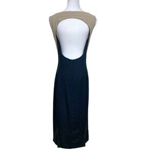 DES KOHAN DESIGNER BLACK BEIGE COWL NECK BACKLESS COLORBLOCK MIDI DRESS - 4
